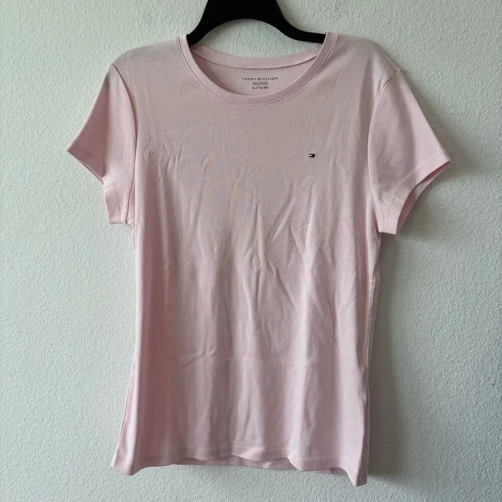 Tommy Hilfiger Pastel Light Pink Crewneck Logo T-Shirt Size XL